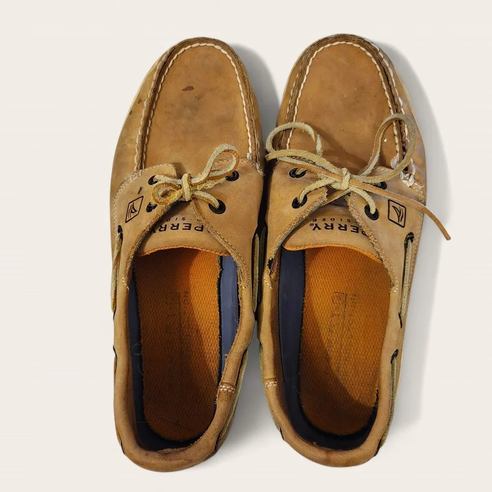 Sperry Docksiders Boat Shoes Preppy Nautical Coastal Men's Sz 9‎ GUC Tan Leather
